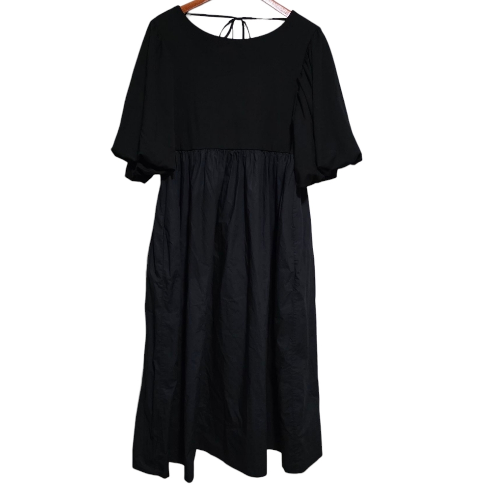 COS Puff-Sleeve Midi Dress in Black Size Large - Picture 3 of 5